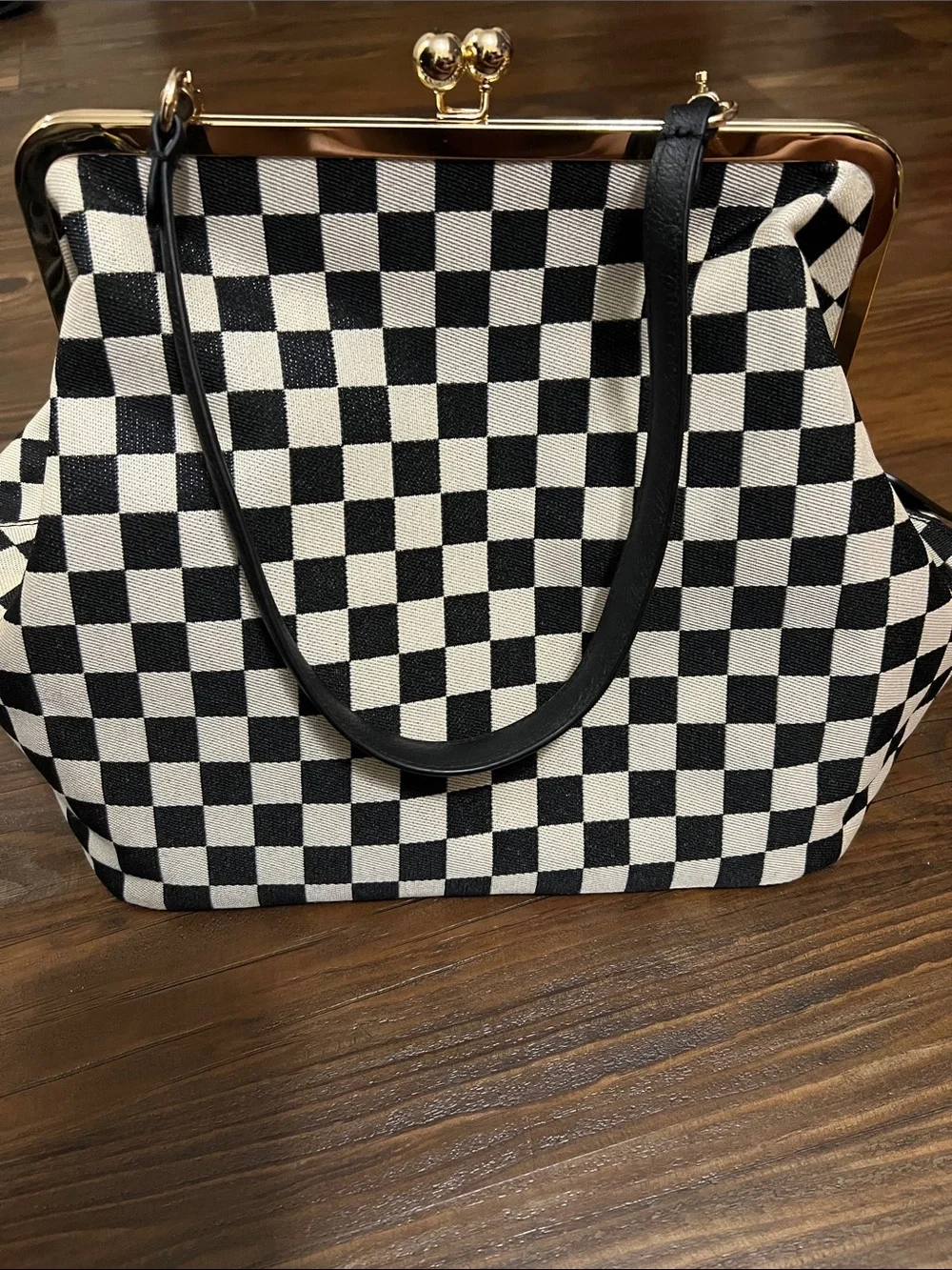 Kisslock Checkered Frame Shoulder Bag